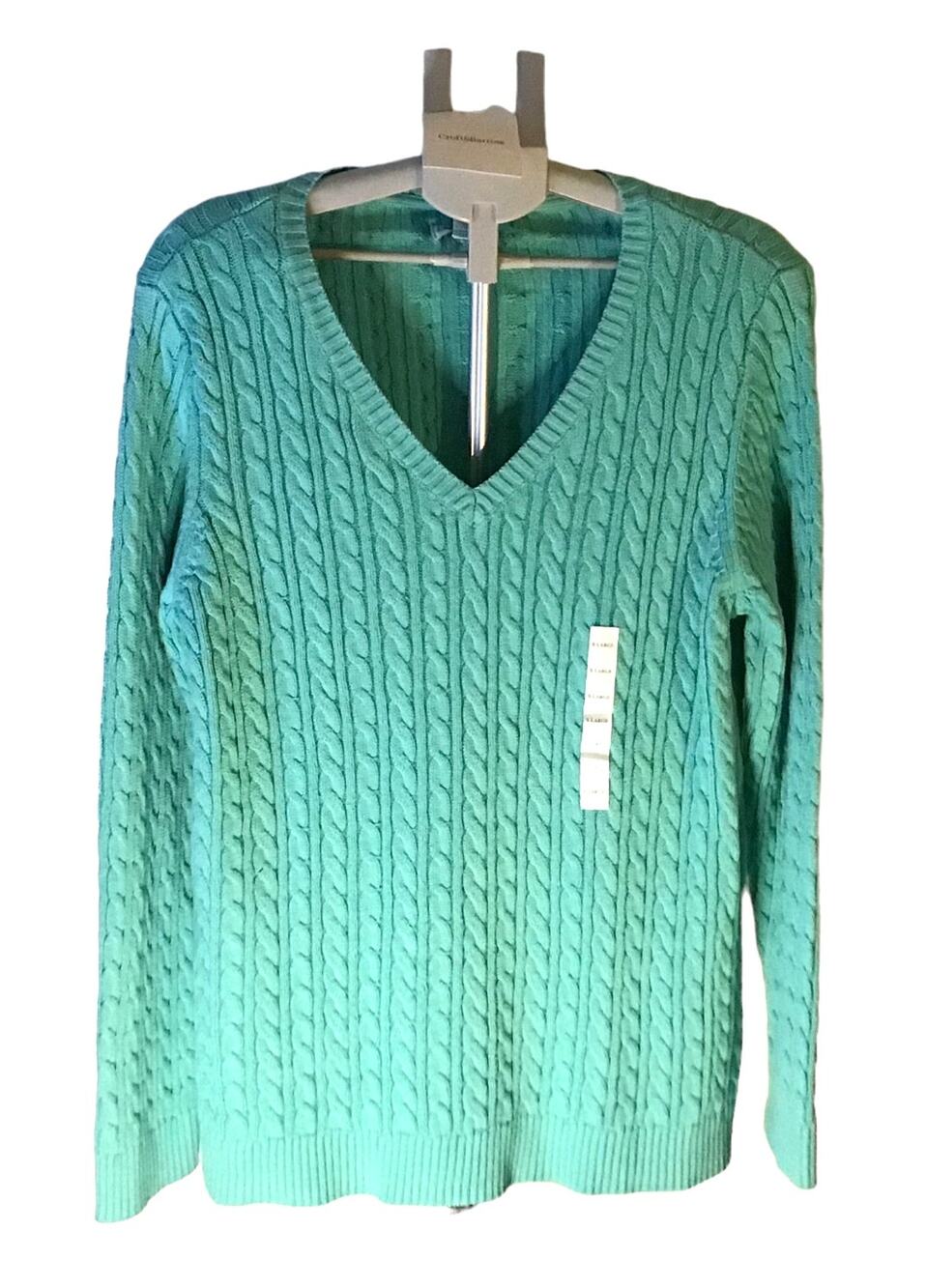 Croft & Barrow Mint Green Cable Knit V Neck Sweater Women’s SZ XL